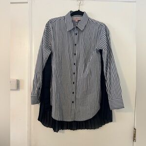 Laurie Felt Striped Button-Up Shirt with Pleated Back size S (X122)